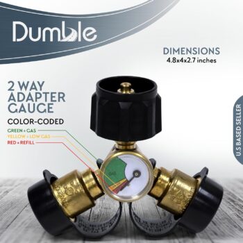 Propane Tank Adapters LP Gas Line Splitter 2 Way Hose Tee Y Propane Splitter with Gauge - 2 QCC1 Thead and 1 POL - Image 3