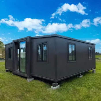 Midnight. Prefab Tiny Home: Portable, Modular House Featuring a Bathroom and Kitchen