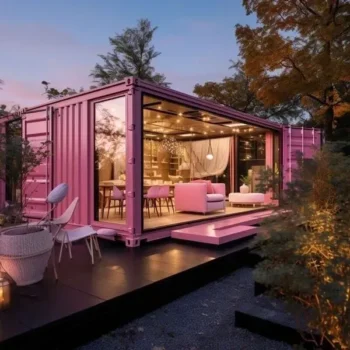 Pink Container House with Patio Furniture