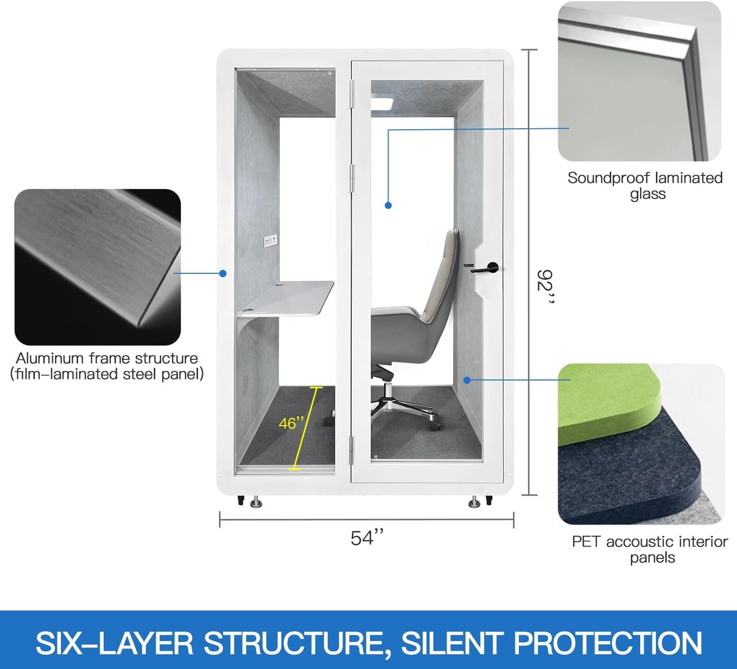 Soundproof Office Pod Booth, Quiet Meeting Pod with Acoustic Panels, Portable Modular Pod, Privacy Booth for Private Phone Calling, One to Two Person... - Image 4